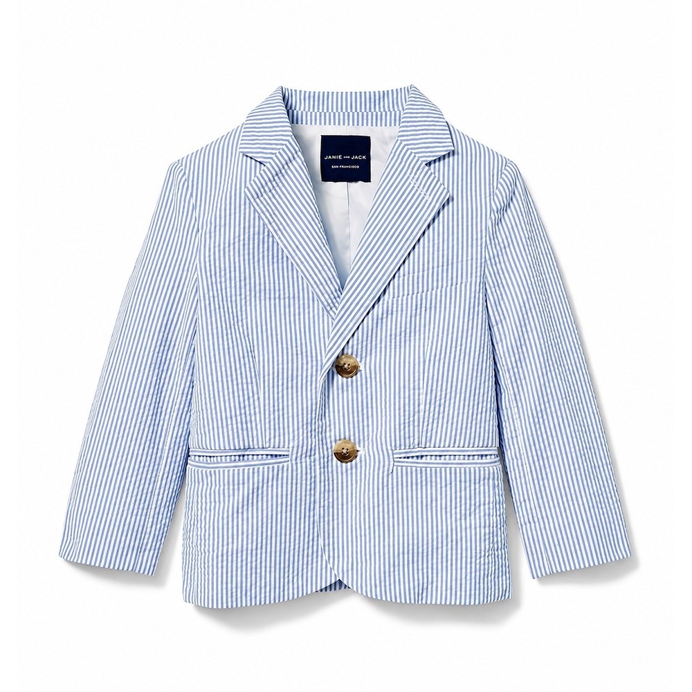 Janie and Jack Blue White Seersucker Blazer Boys 5 Easter Wedding Preppy Summer